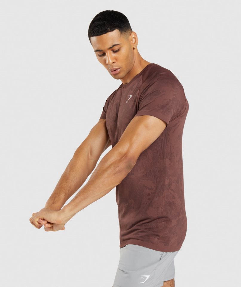 Men's Gymshark Geo Seamless T-Shirts Brown | NZ 0AOWHF